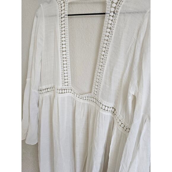 Cupshe Womens OS One Size Swimsuit Coverup White Gauzy Boho Tie Front - Picture 3 of 5